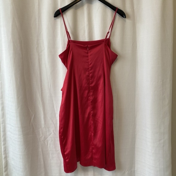 Nine West Dress Women Large Mini Faux Wrap Satin Sleeveless Hot Pink Size Large - Picture 8 of 11